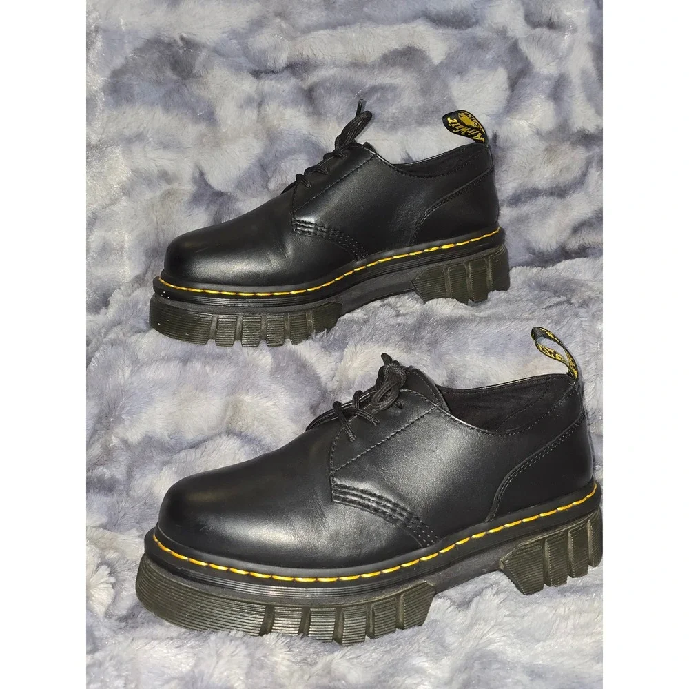 EUC Dr Martens Audrick Platform Derby‎ 3 Eye Shoe Black Leather women 10 EU 42